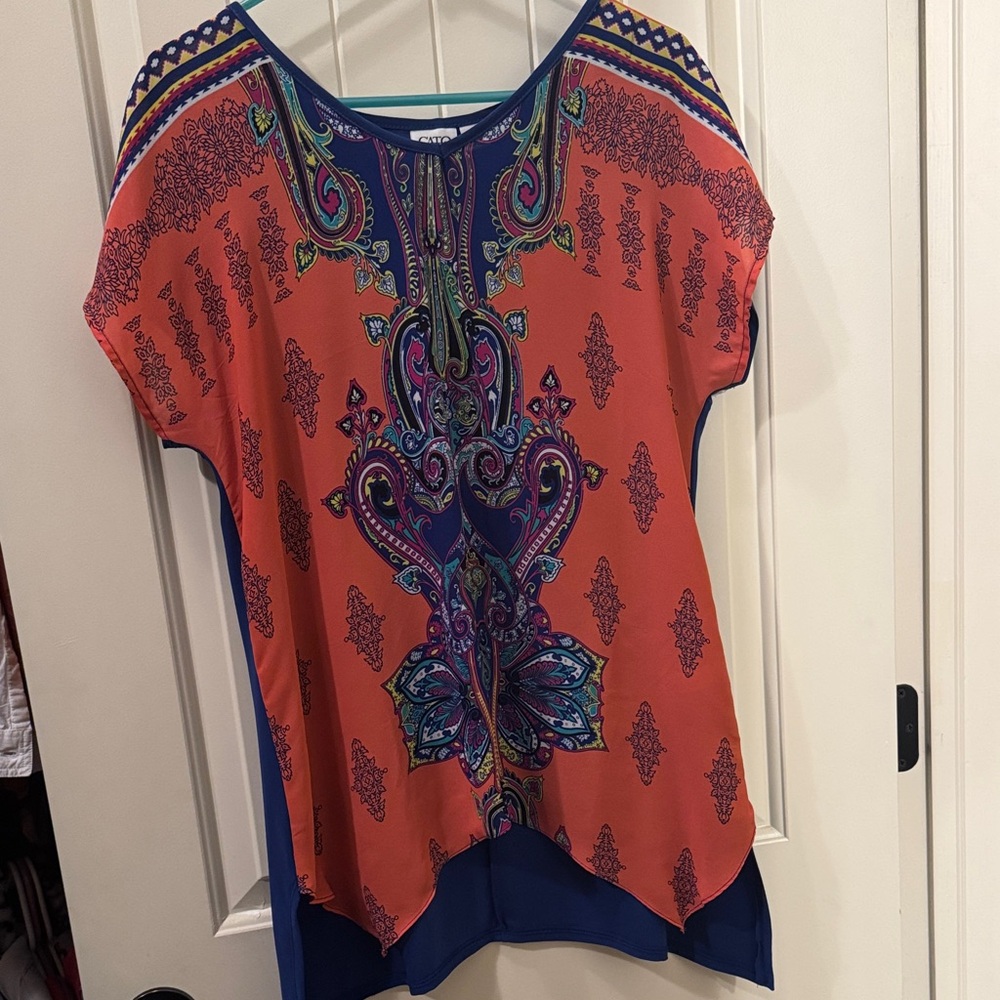 Cato Orange and Blue Paisley Blouse